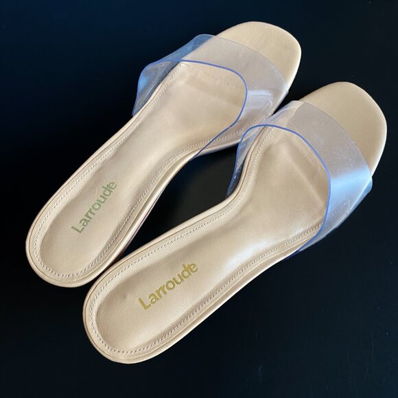 Larroude Vivi Clear Lucite Tan Leather Kitten Heel Mules Size 7.5 (Ret. $290) - Picture 8 of 9